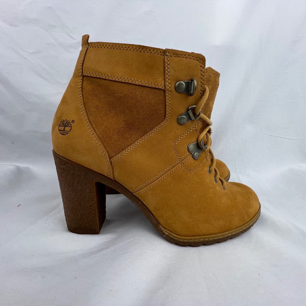 TIMBERLAND Womens Lace Up Heeled Ankle Boots Wheat Suede Size 10 Boho